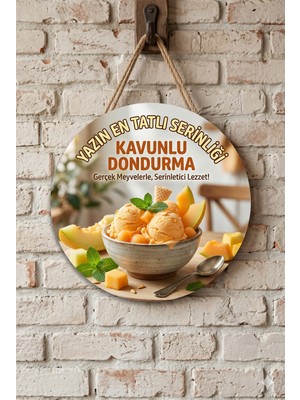 Mayeka Kavunlu Dondurma Temalı Pastaneler Tatlıcılar Dondurmacı Için Ahşap Duvar Kapı Dekoratif Süs Tablo