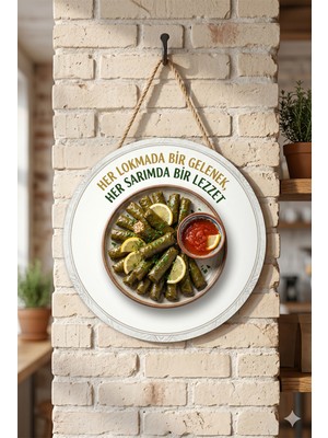 Mayeka Yaprak Sarma Temalı Restoranlar Cafeler Şarküteriler Için Ahşap Duvar Kapı Dekoratif Süs Tablo
