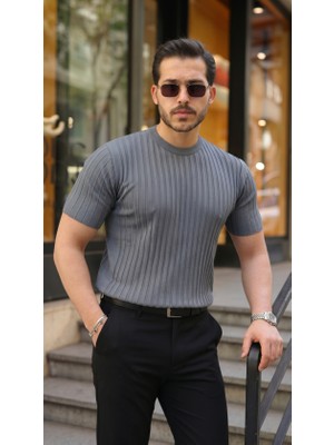 Moda Loris Erkek Fitilli Bisiklet Yaka Kısa Kollu Tişört