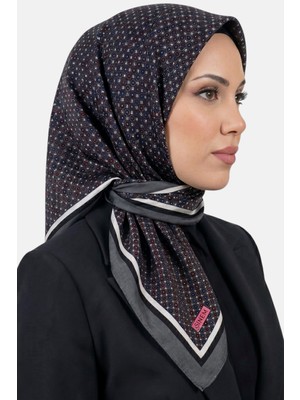 Hadiora Kadın Siyah Gri Geometrik Desen Dikişli Yazma