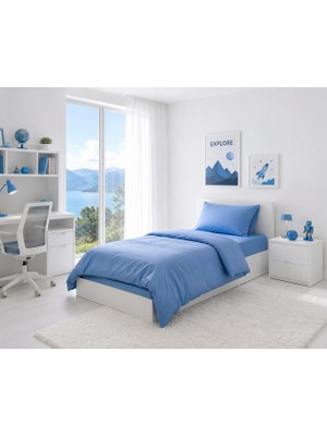 Seralay Home Tek Kişilik Lastikli Çarşaflı Nevresim Takımı Mavi