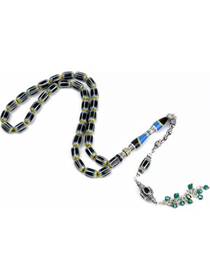 Lapisdo Erzurum Oltu 925AYAR Gümüş Püskül 6 Yarma Nakkaş Imame Kapsül Kesim 6.5X11MM Tesbih