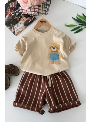 Miniğimin Cicileri Bear Baskılı Erkek Çocuk Şortlu Takım - Bej