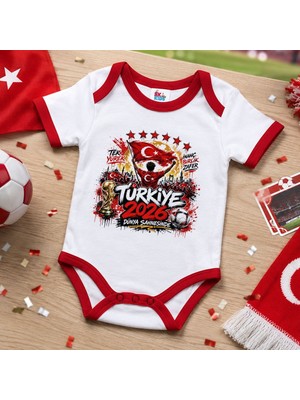 Bk Gift Türkiye Taraftar Temalı 2026 Dünya Kupası Tasarımlı Kırmızı Bebek Body Zıbın-4 Tek Yürek Milli Takım Ruhu