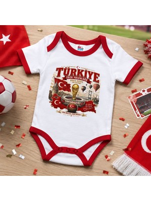 Bk Gift Türkiye Taraftar Temalı 2026 Dünya Kupası Tasarımlı Kırmızı Bebek Body Zıbın-1 Tek Yürek Milli Takım Ruhu