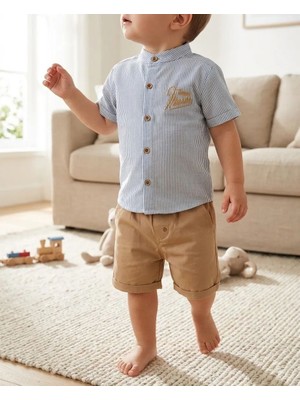 TA&CE Kids Tace Kıds Erkek Çocuk Çizgili Gömlek ve Şort Ikili Yazlık Takım Centilmen Retro Set- 2-5 Yaş