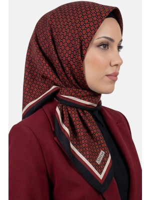 Hadiora Kadın Siyah Kırmızı Geometrik Desen Dikişli Yazma