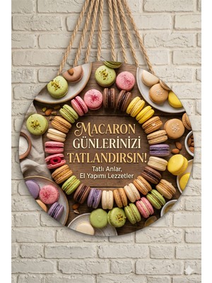 Mayeka Macaron Temalı Pastaneler Tatlıcılar Restoranlar Için Ahşap Duvar Kapı Dekoratif Süs Tablo