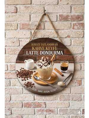 Mayeka Latte Dondurma Temalı Pastaneler Tatlıcılar Dondurmacılar Için Ahşap Duvar Kapı Dekoratif Süs Tablo