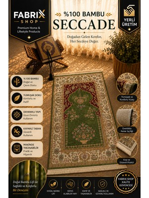%100 Doğal Bambu Seccade - Kaymaz Tabanlı, Makinede Yıkanabilir Mihraplı Namazlık