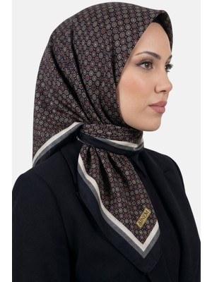 Hadiora Kadın Siyah Geometrik Desen Dikişli Yazma