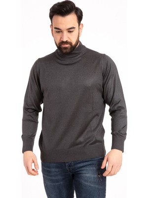 Nacar Store Erkek Siyah Ince Yünlü Yarım Boğazlı Triko Kazak