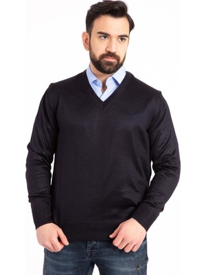 Nacar Store Erkek Gri Ince Yün Triko V Yaka Triko Kazak