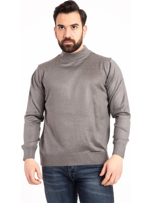 Nacar Store Erkek Siyah Ince Yünlü Yarım Boğazlı Triko Kazak