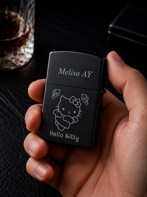 Biton Toptan Kişiye Özel Hello Kitty Temalı Metal Benzinli Çakmak | Özel Premium Hediye |  Dolu Gönderim