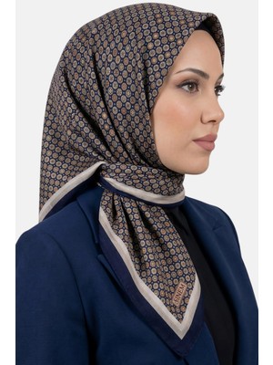 Hadiora Kadın Lacivert Turuncu Geometrik Desen Dikişli Yazma