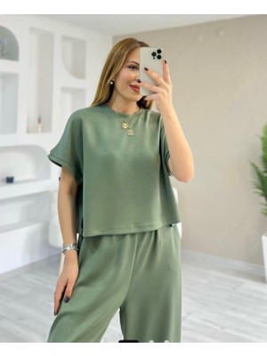 Modal Dokulu Kısa Kol Şalvar Takım