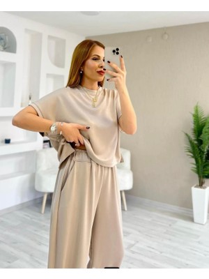 Modal Dokulu Kısa Kol Şalvar Takım