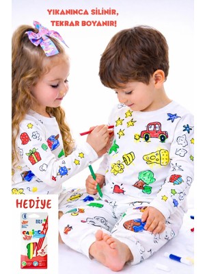 CQCQ Boyanabilir Unisex Çocuk Pijama – Yıkanabilir Renkli Eğlenceli ve Rahat Tasarım