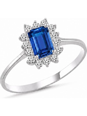 La Mia Felicita 925 Ayar Gümüş Safir Renk Baget Taşlı Pırlanta Montür Rodyum Kaplama Kadın Yüzük – Safir Elegance