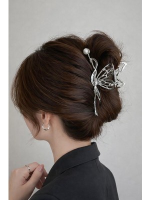 Trend Collection Gümüş Renk Kelebek Figürlü Metal Saç Tokası