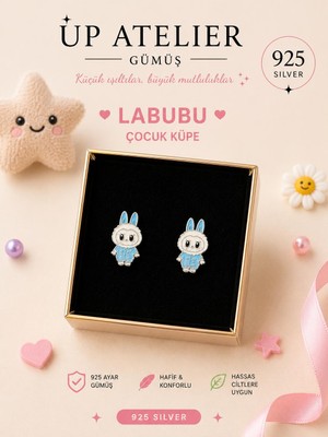 Up Atelier 925 Ayar Gümüş Çocuk Küpesi Trend Labubu Model Mavi