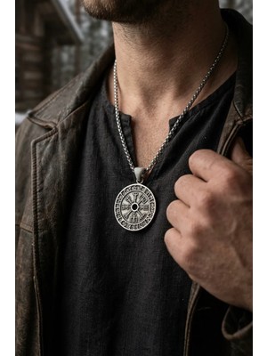 Begondio Vegvisir Pusula El İşçiliği Paslanmaz Çelik Zincir Erkek Kolye
