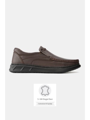 Tunaelli Erkek Kahverengi Hakiki Doğal Deri Ortopedik Loafer Ayakkabı