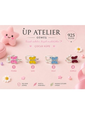 Up Atelier 925 Ayar Gümüş Çocuk Küpesi Mavi Kelebek Model
