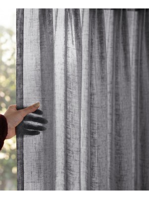 Demor Home Gri Renk Premium Keten Tül Perde | 1'e 3 Sık Pile | Yıkanabilier