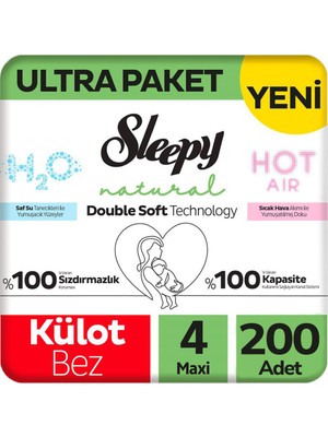 Sleepy 4 Beden Külot Bez Natural Double Soft Ultra Paket 100X2 200 Adet