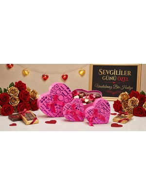 Kesene Sevdiklerinizi Mutlu Etmenin En Şık Yolu 3'lü Kalp Hediye Kutu seti 3'lü Set I Love You Pembe