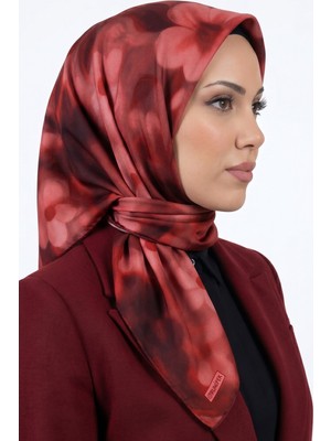 Hadiora Kadın Kırmızı Çiçek Desenli Organik Pamuk Soft Eşarp