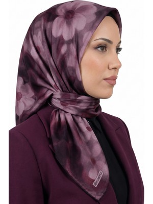 Hadiora Kadın Lila Pembe Çiçek Desenli Organik Pamuk Soft Eşarp