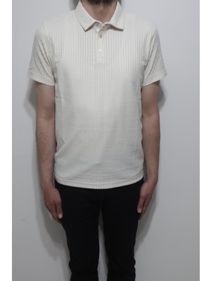 Santa Fistan Store Erkek Çizgili Spor Kesim Rahat Kalıp Polo Yaka T-Shirt