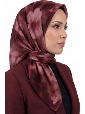 Hadiora Kadın Kırmızı Pudra Çiçek Desenli Organik Pamuk Soft Eşarp