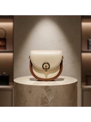 Dilora Premium Kilit Detaylı Kadın Çapraz Askılı Günlük Çanta Krem Taba & Minimal Tasarım Kadın Omuz Çantası Vintage Saddle Kadın Omuz ve Çapraz Askılı Çanta