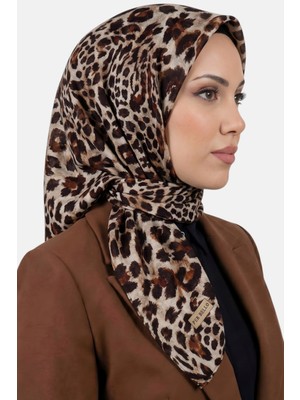 Hadiora Kadın Bej Acı Kahve Leopar Desenli Dikişli Yazma