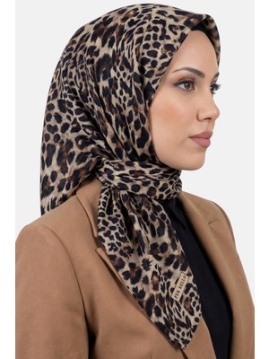 Hadiora Kadın Bej Leopar Desenli Dikişli Yazma