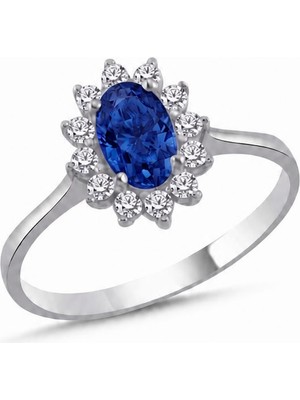 La Mia Felicita 925 Ayar Gümüş Safir Renk Oval Taşlı Pırlanta Montür Rodyum Kaplama Kadın Yüzük – Safir Elegance