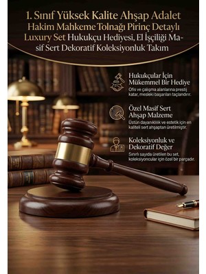 Wolawood Özel Üretim Yüksek Kalite Ahşap Adalet Hakim Mahkeme Tokmağı Pirinç Kaideli Premium Set Hukukçu Hediyesi, El Işçiliği Masif Sert Dekoratif Koleksiyonluk Takım