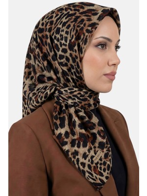Hadiora Kadın Bej Taba Leopar Desenli Dikişli Yazma