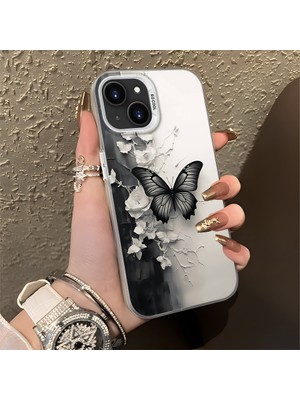HONTINGA iPhone 14 Plus ile Uyumlu Kılıf Silikon Kenar Sert Arka Kamera Koruyucu Basitlik Anti Düşme Kamera Korumalı Kelebek Desen Couple Telefon Kılıfı Kadın ve Erkek Için Uygundur K1-1363