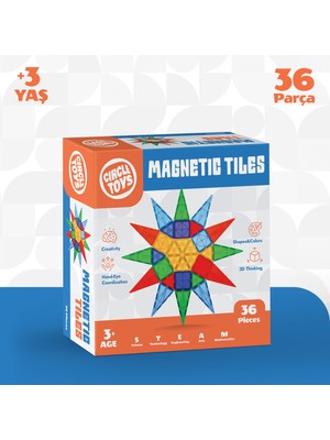 Circle Toys Magnetic Tiles Manyetik Yapı Blokları 36 Parça 3D Steam Eğitici Çocuk Oyuncağı ve Inşa Seti