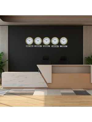 GV Home Sarı Tabelalı 5 Li 36 cm Dünya Saatleri