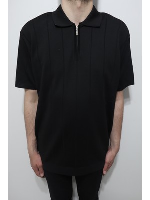 Santa Fistan Store Erkek Çizgili Spor Kesim Rahat Kalıp Polo Yaka Battal Triko T-Shirt