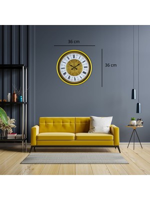 GV Home Sarı 36 cm Desenli Dekoratif Duvar Saati
