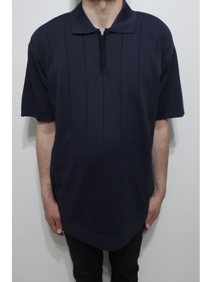 Santa Fistan Store Erkek Çizgili Spor Kesim Rahat Kalıp Polo Yaka Battal Triko T-Shirt