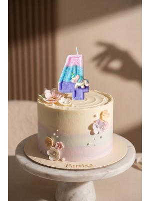 Partixa Unicorn Figürlü Pastel Renkli Rakam Mum Doğum Günü Pasta Süsü