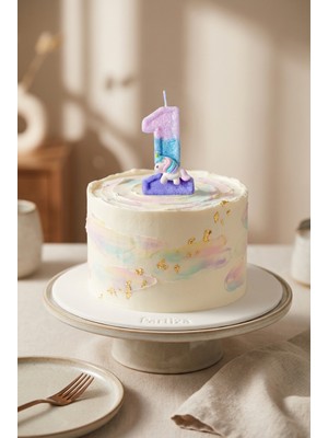 Partixa Unicorn Figürlü Pastel Renkli Rakam Mum Doğum Günü Pasta Süsü